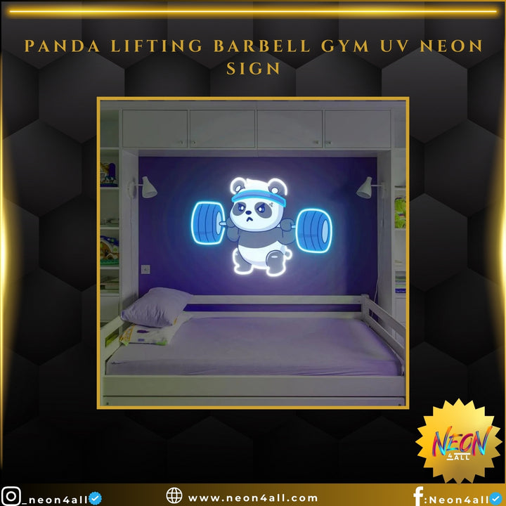 Panda Lifting Barbell Gym UV Neon Sign