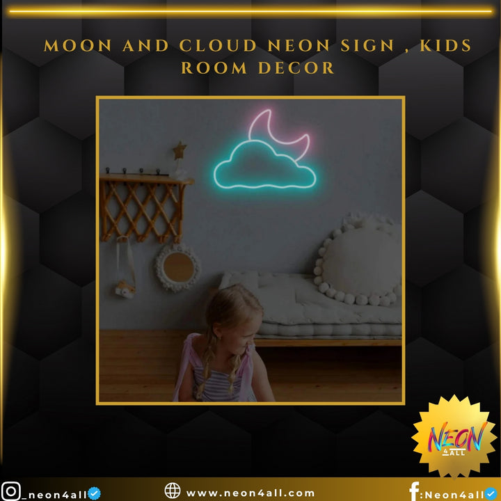 Moon and Cloud Neon Sign , Kids Room Decor