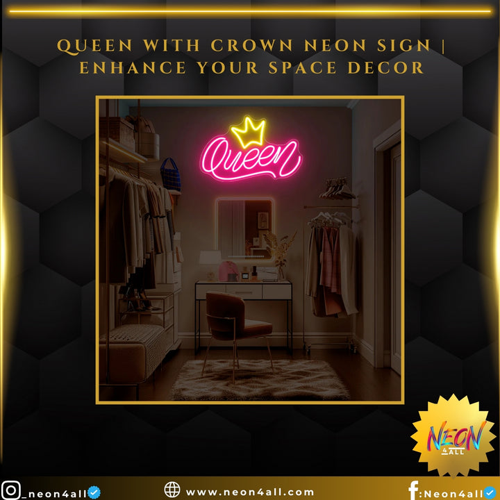 Queen With Crown Neon Sign | Enhance Your Space Decor