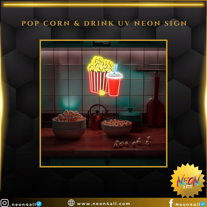 Pop Corn & Drink UV Neon Sign