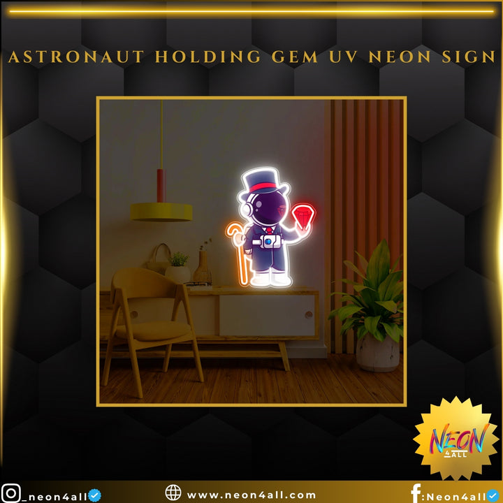 Astronaut Holding Gem UV Neon Sign