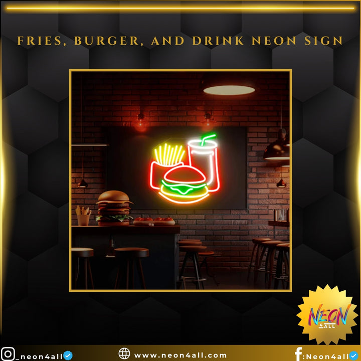 Fries, Burger, and Drink Neon Sign