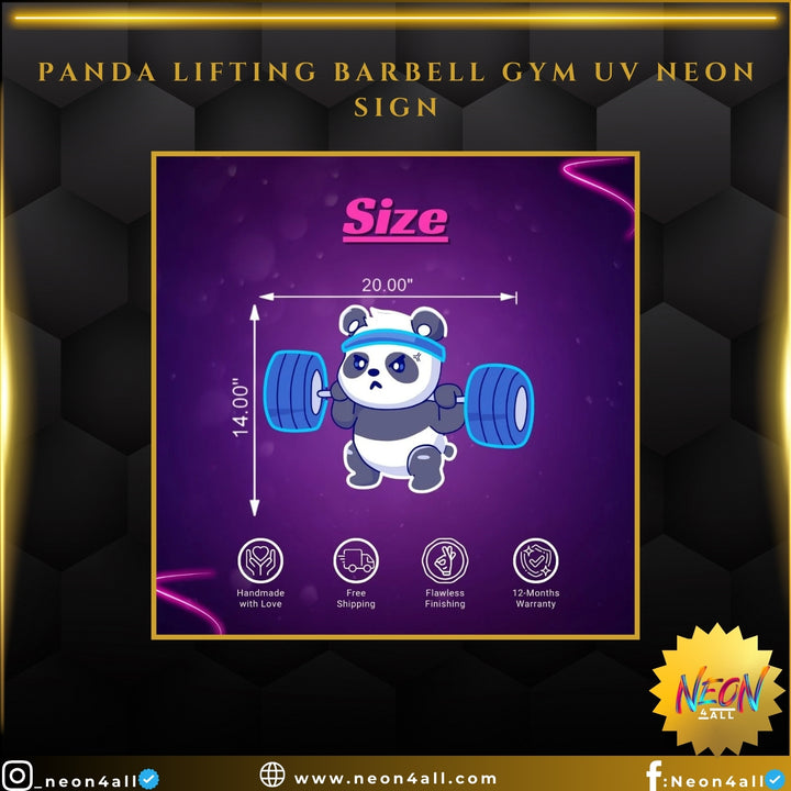 Panda Lifting Barbell Gym UV Neon Sign