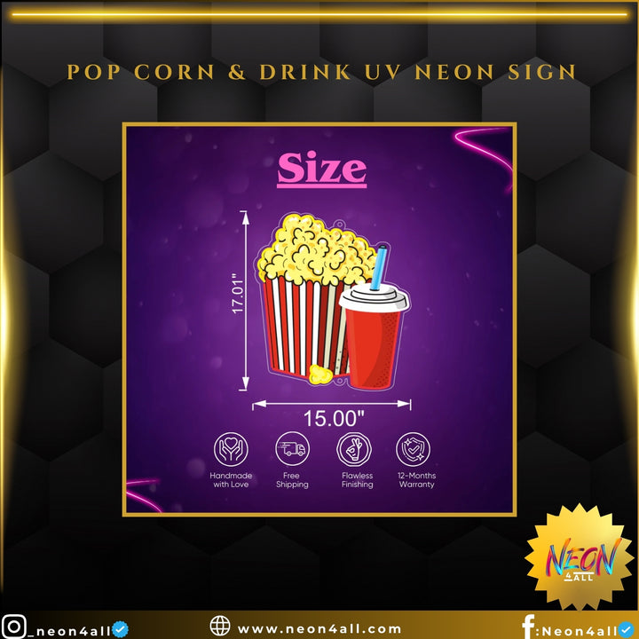 Pop Corn & Drink UV Neon Sign