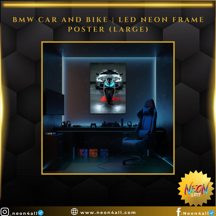 BMW Car and Bike | LED Neon Frame Poster (Large)