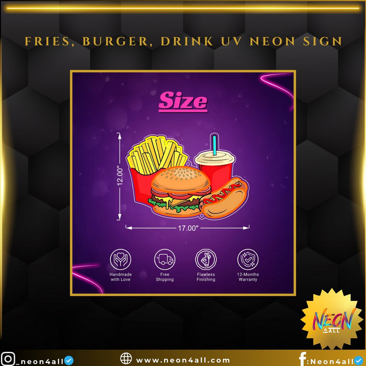 Fries, Burger, Drink UV Neon Sign