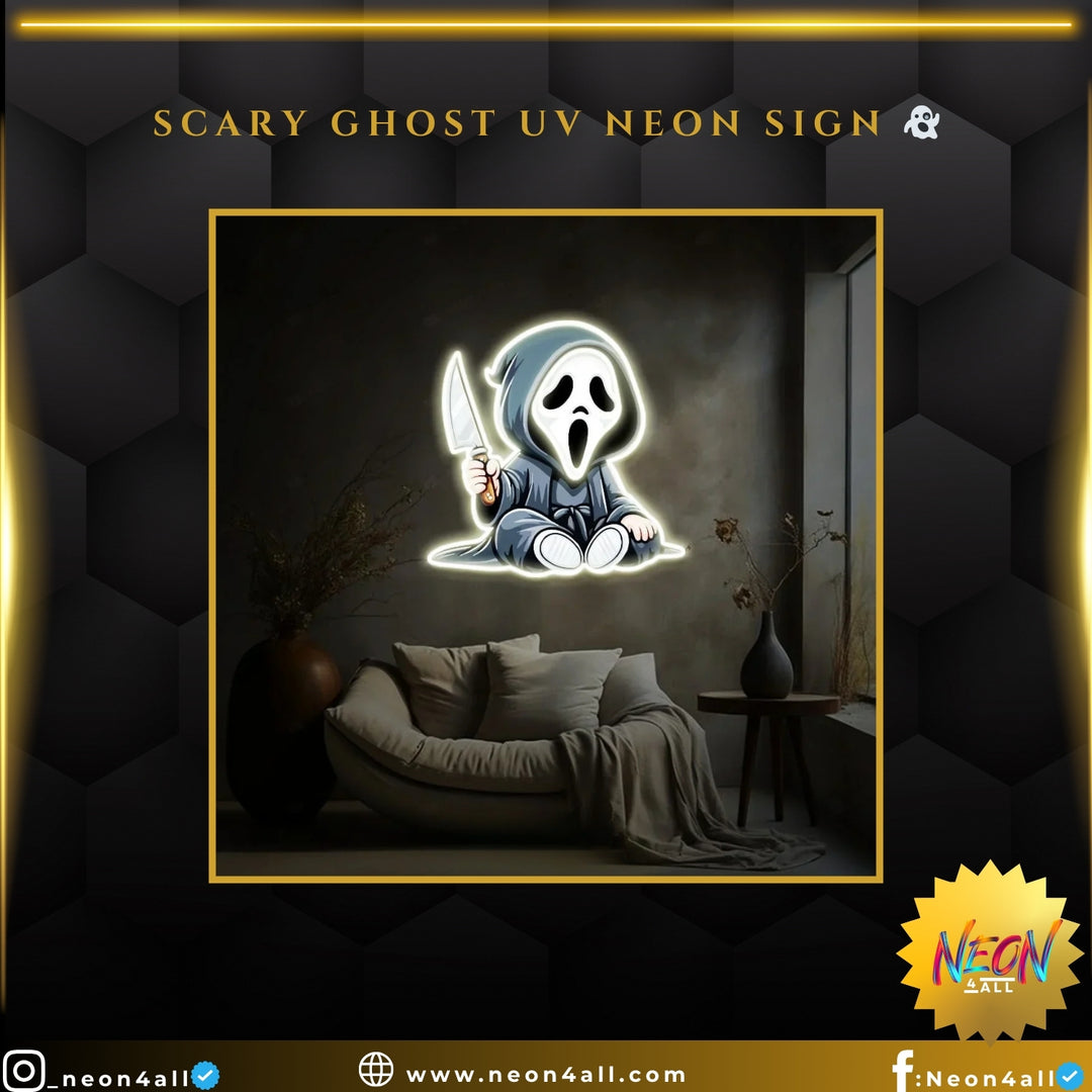Scary Ghost UV Neon Sign 👻 – Add a Spooky Glow to Your Space!