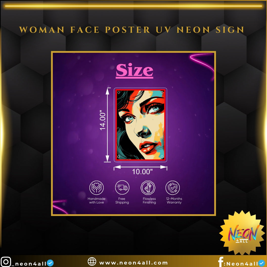 Woman Face Poster UV Neon Sign