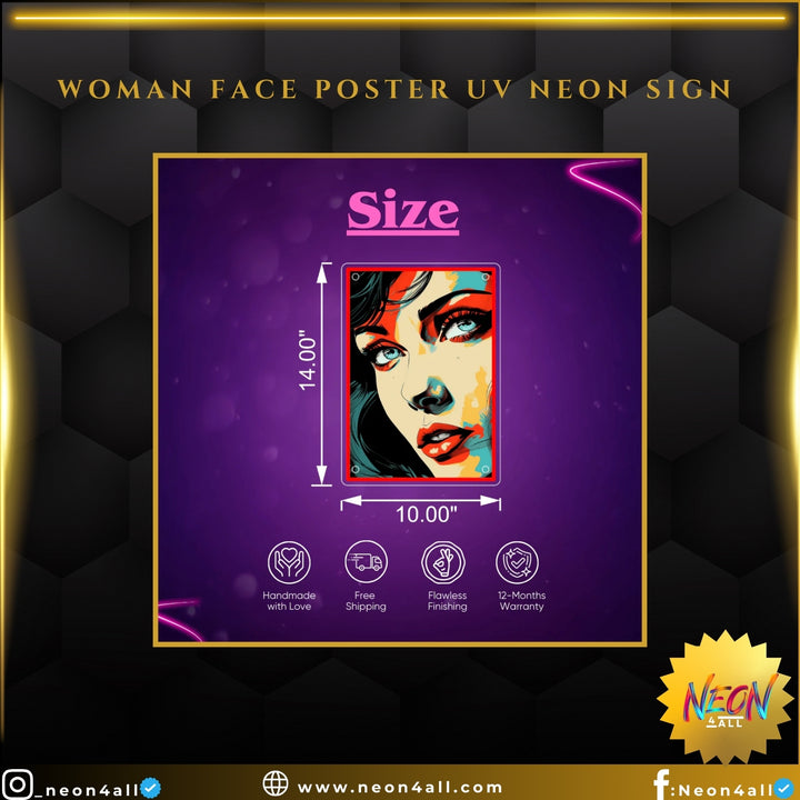 Woman Face Poster UV Neon Sign