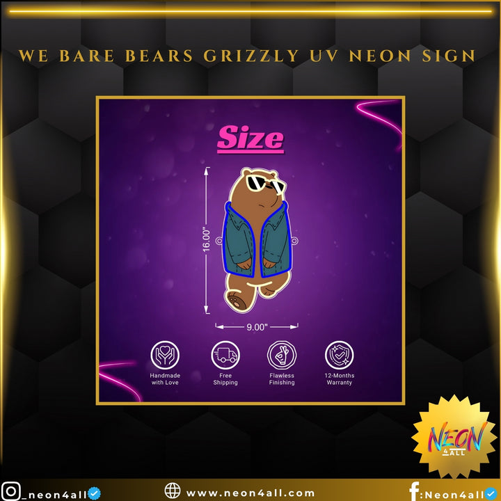 We Bare Bears Grizzly UV Neon Sign