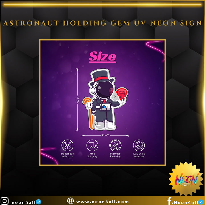 Astronaut Holding Gem UV Neon Sign