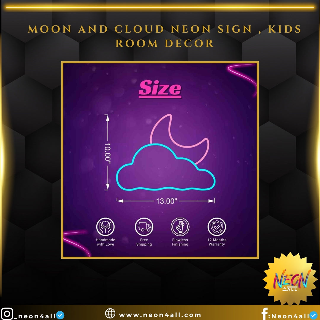 Moon and Cloud Neon Sign , Kids Room Decor