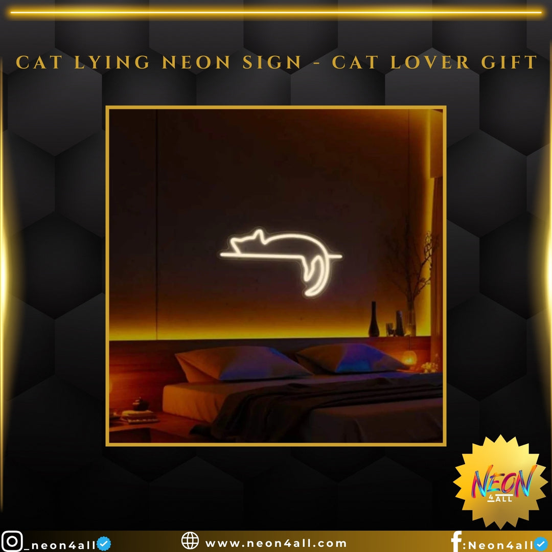 Cat Lying Neon Sign - Cat Lover Gift