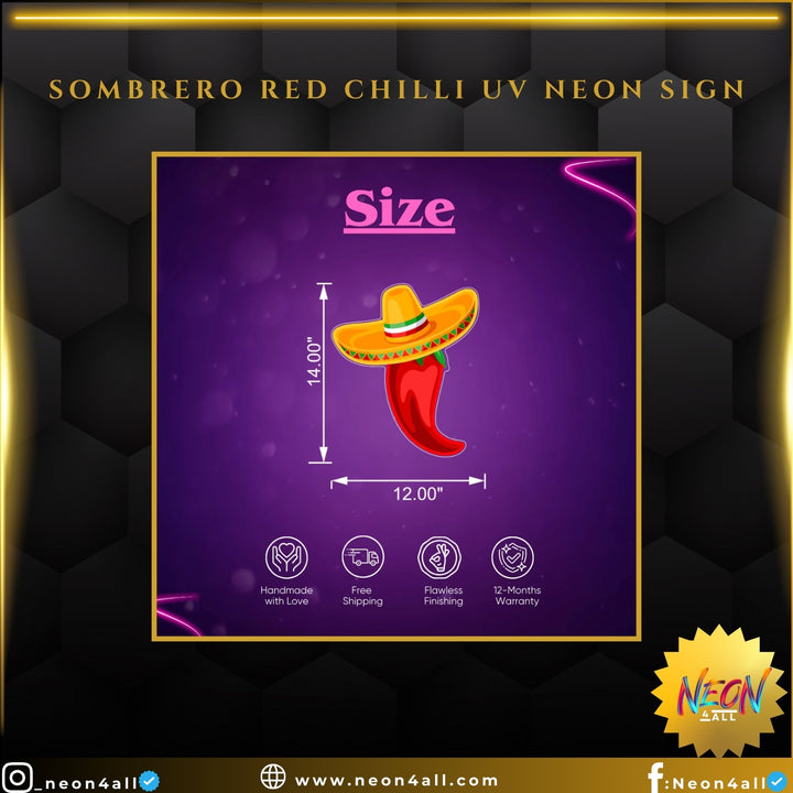 Sombrero Red Chilli UV Neon Sign