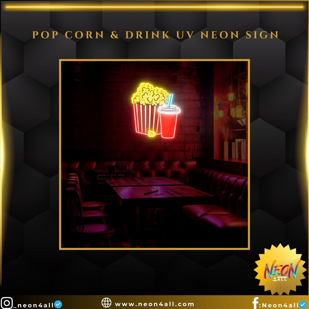 Pop Corn & Drink UV Neon Sign