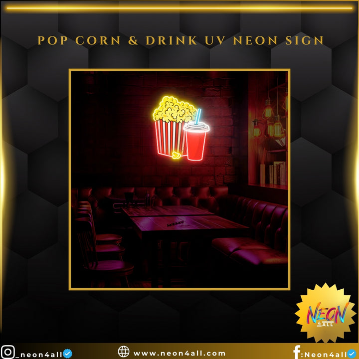 Pop Corn & Drink UV Neon Sign