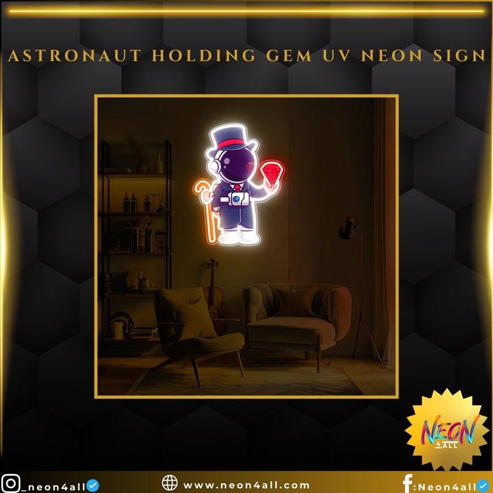 Astronaut Holding Gem UV Neon Sign