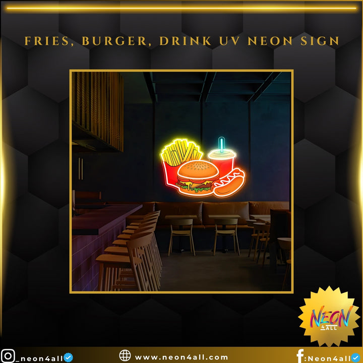 Fries, Burger, Drink UV Neon Sign