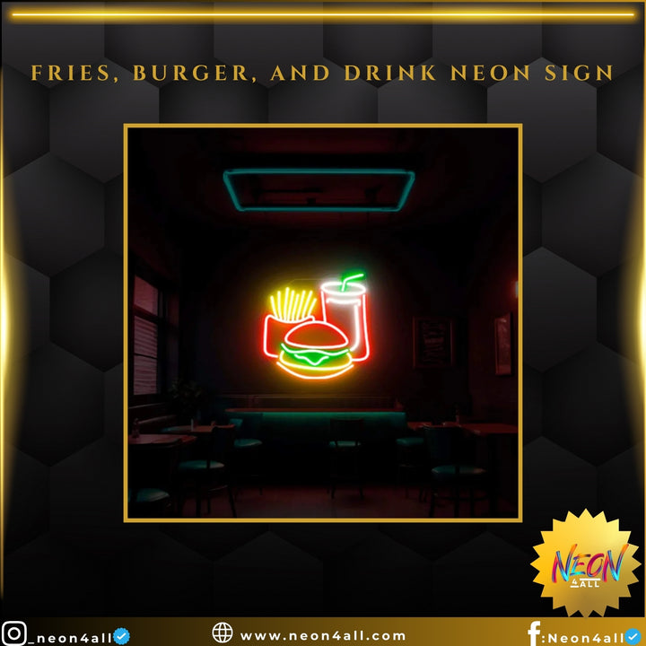 Fries, Burger, and Drink Neon Sign