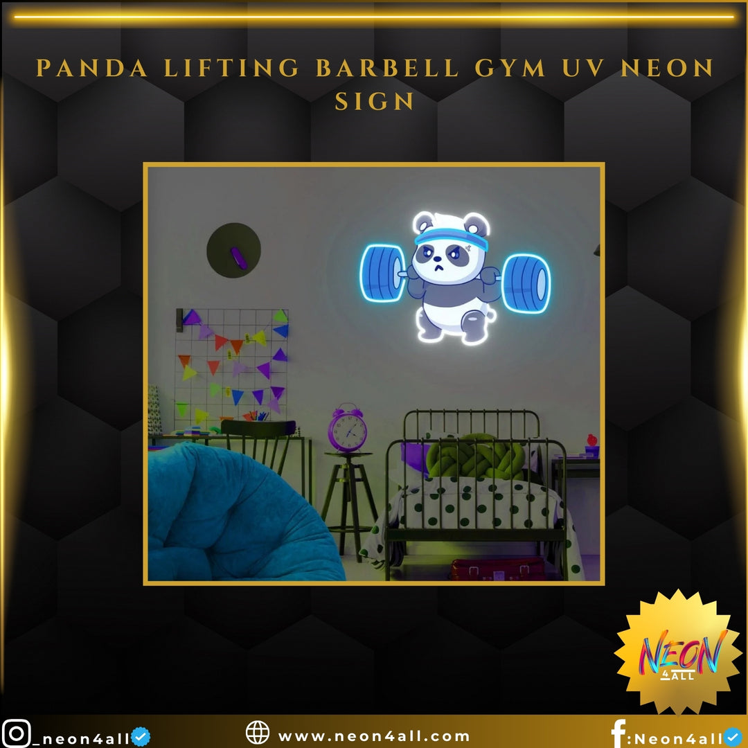 Panda Lifting Barbell Gym UV Neon Sign