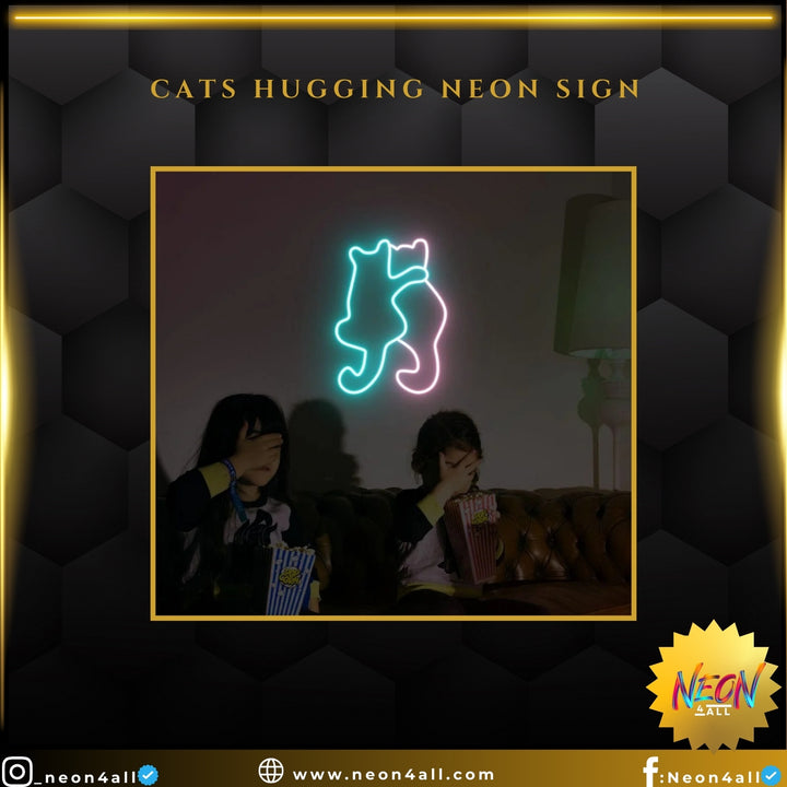 Cats Hugging Neon Sign