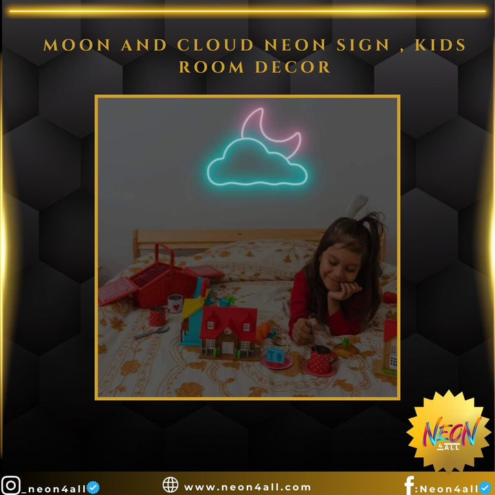 Moon and Cloud Neon Sign , Kids Room Decor