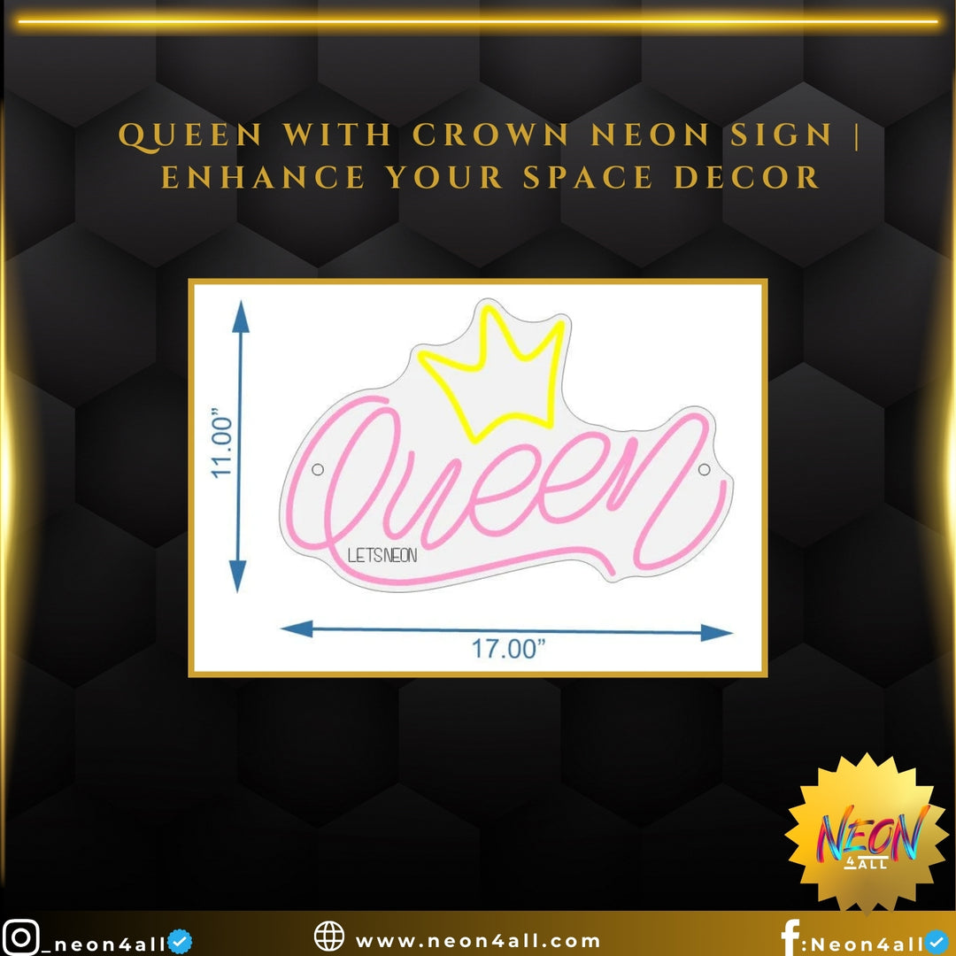 Queen With Crown Neon Sign | Enhance Your Space Decor