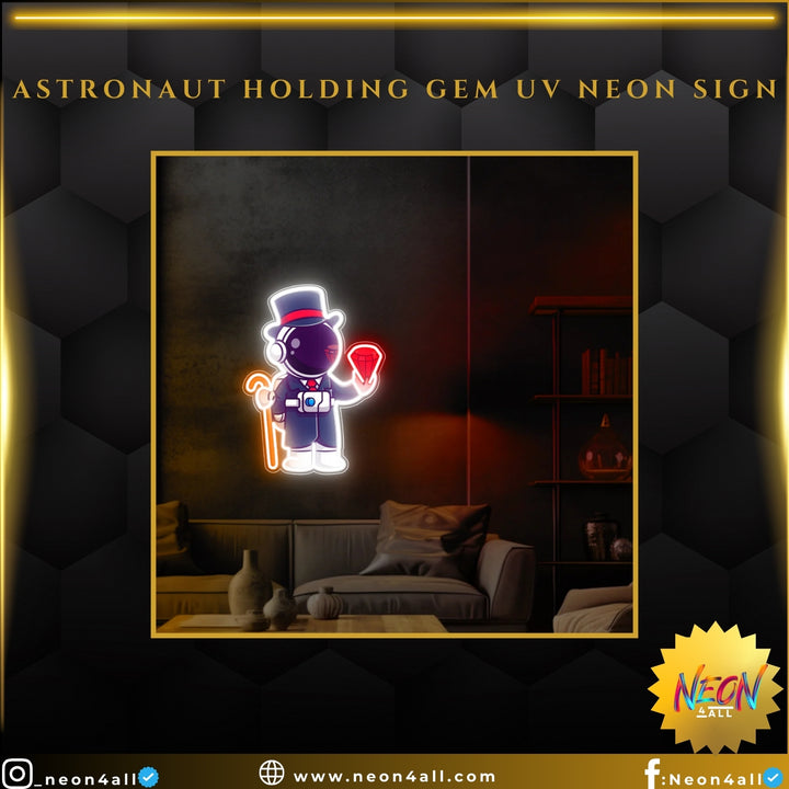 Astronaut Holding Gem UV Neon Sign