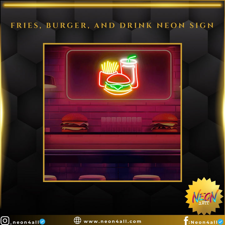 Fries, Burger, and Drink Neon Sign