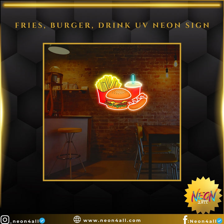 Fries, Burger, Drink UV Neon Sign