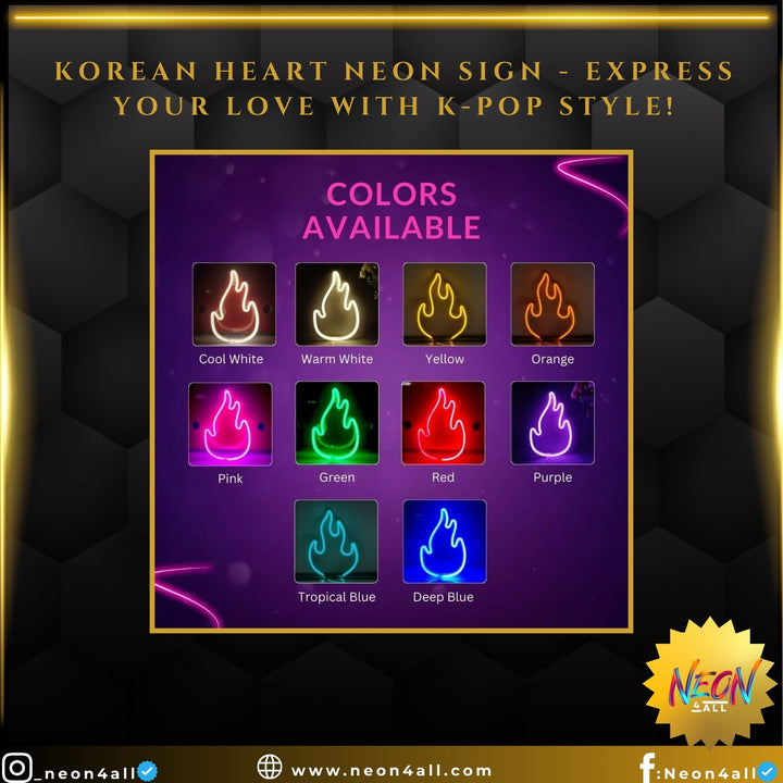 Korean Heart Neon Sign - Express Your Love with K-Pop Style!