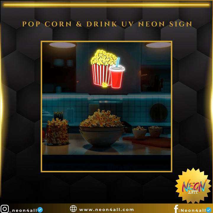 Pop Corn & Drink UV Neon Sign