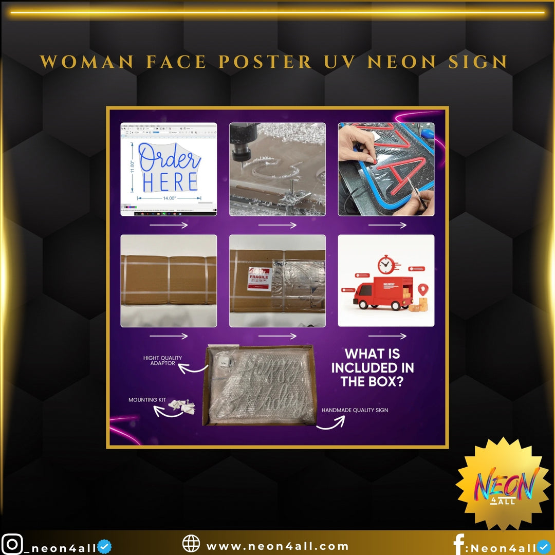 Woman Face Poster UV Neon Sign