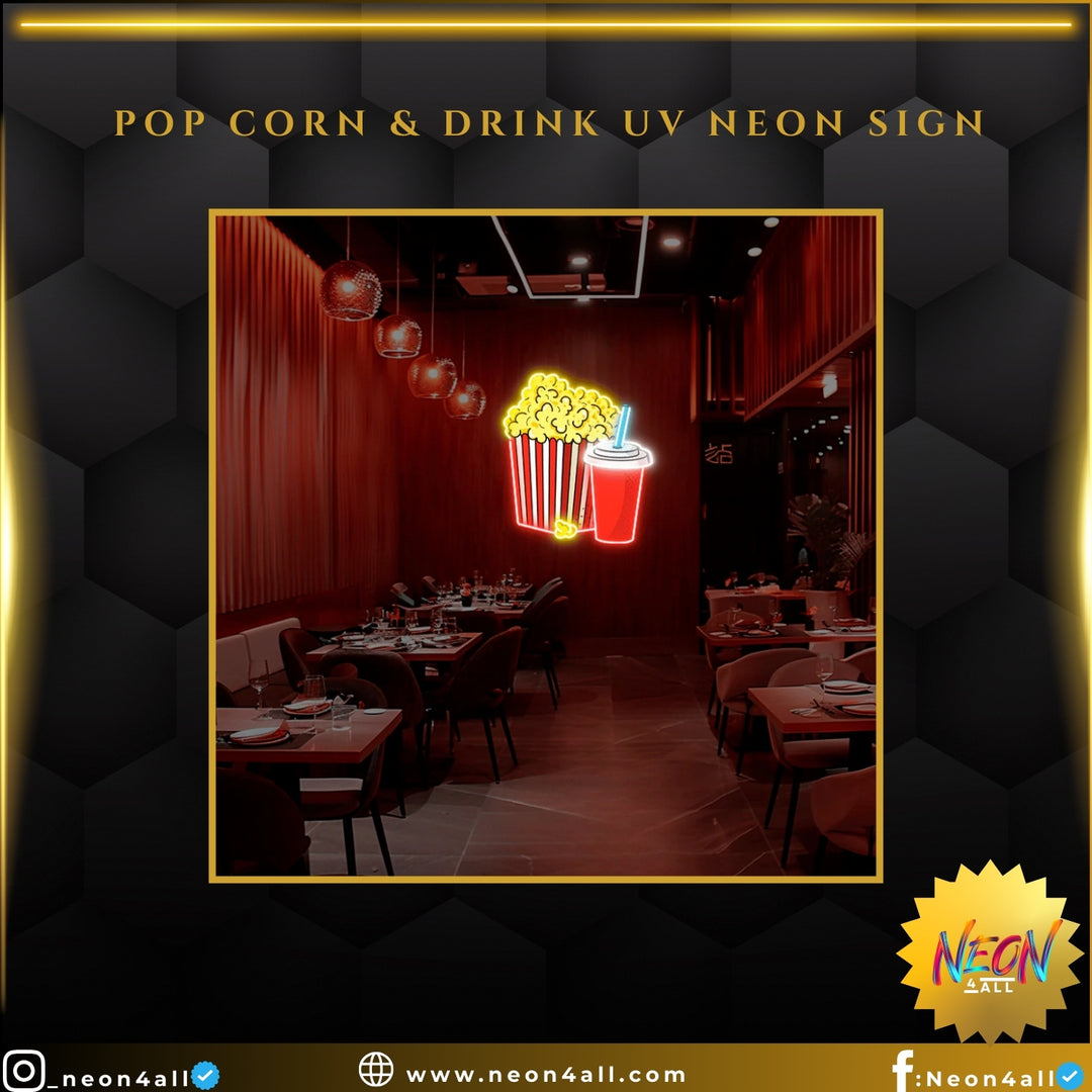 Pop Corn & Drink UV Neon Sign