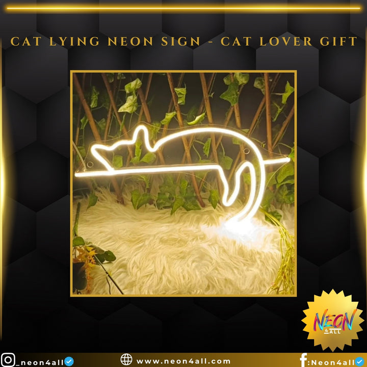 Cat Lying Neon Sign - Cat Lover Gift