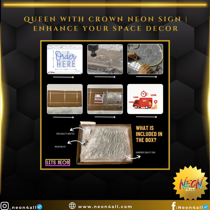 Queen With Crown Neon Sign | Enhance Your Space Decor